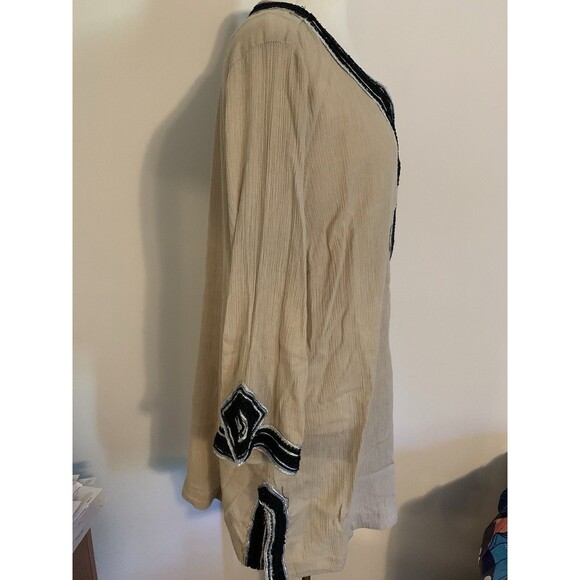 Soft Surroundings Tunic Womens L Tan Swimsuit Cover Gauzy Beaded Lagenlook - Picture 3 of 9